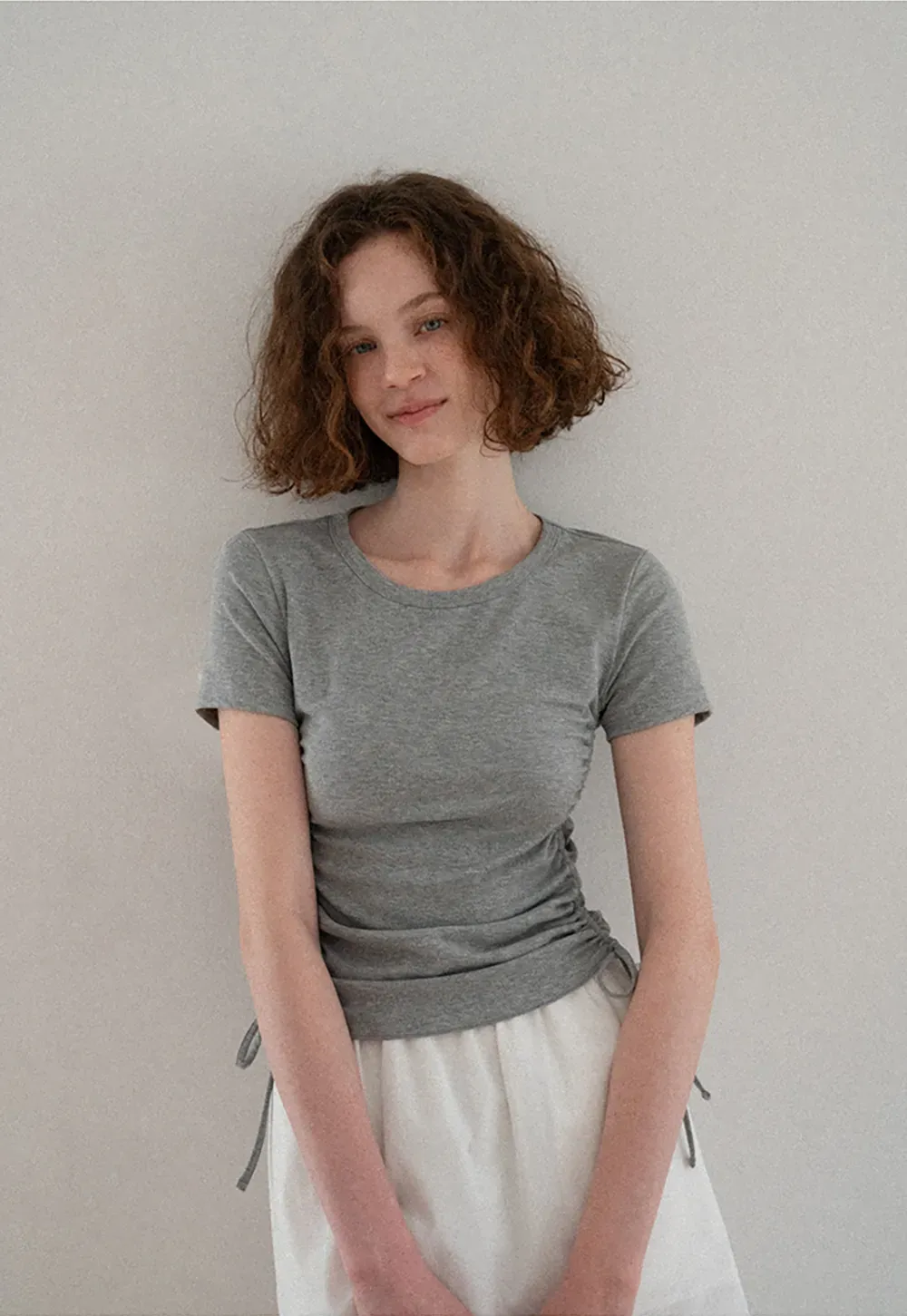 Side Ruched Short Sleeve Crew Neck T Shirt