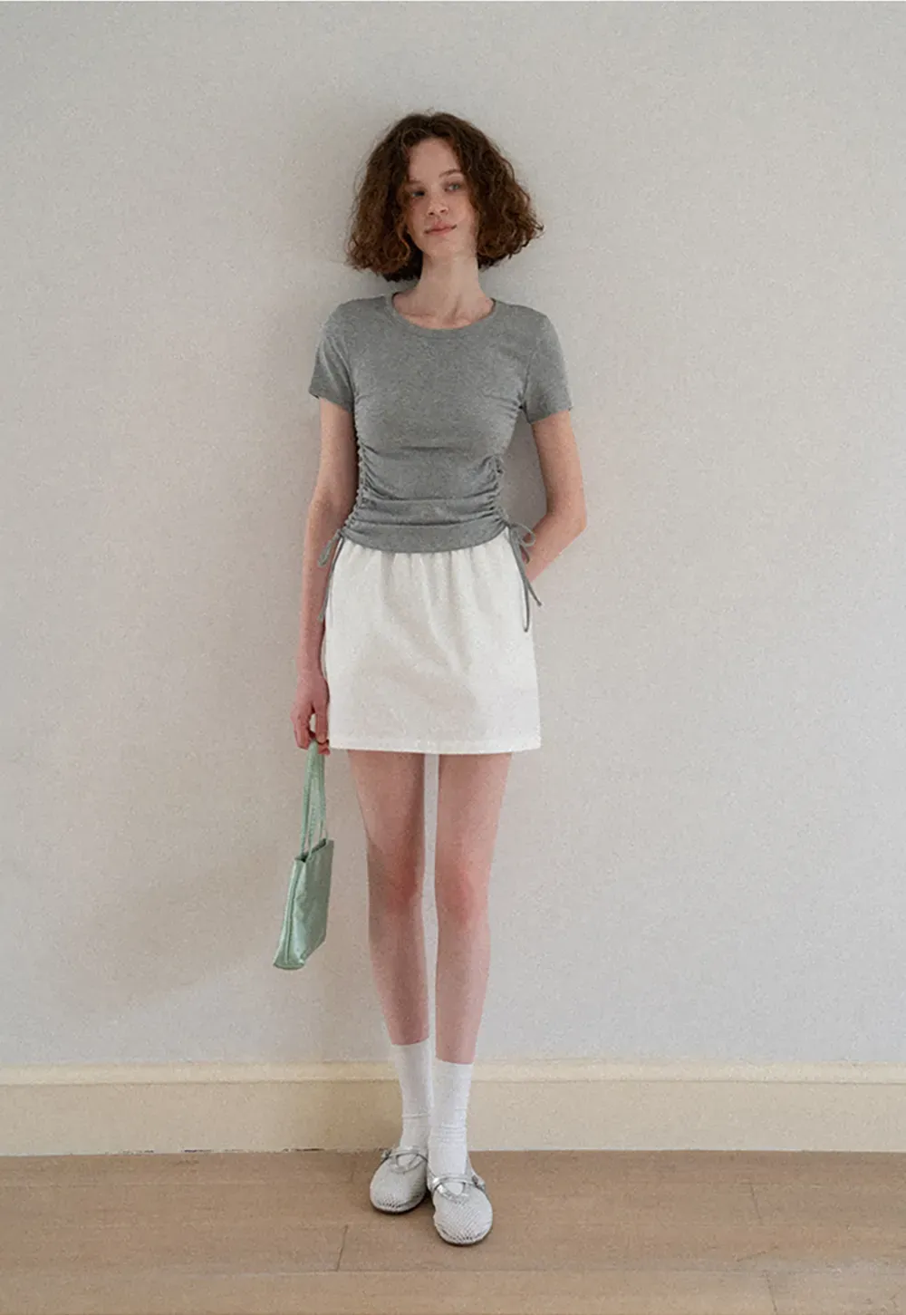 Side Ruched Short Sleeve Crew Neck T Shirt