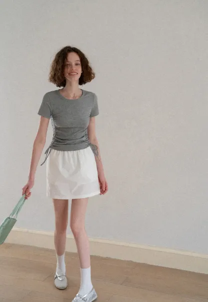 Side Ruched Short Sleeve Crew Neck T Shirt