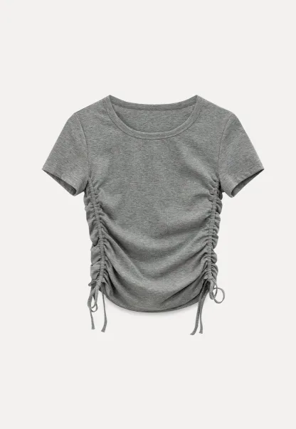 Side Ruched Short Sleeve Crew Neck T Shirt