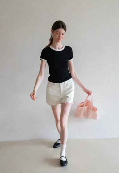 Contrast Trim Crew Neck Short Sleeve T Shirt