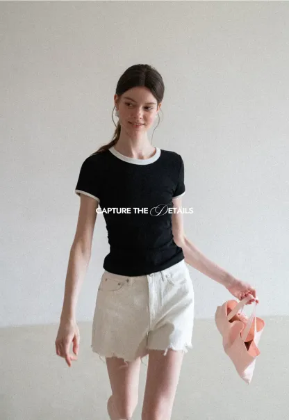 Contrast Trim Crew Neck Short Sleeve T Shirt