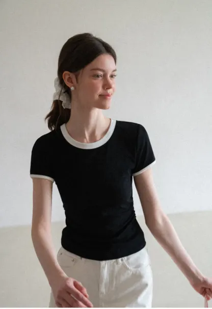 Contrast Trim Crew Neck Short Sleeve T Shirt