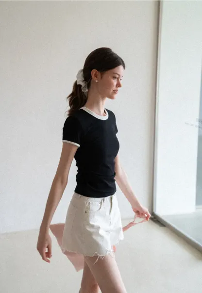 Contrast Trim Crew Neck Short Sleeve T Shirt
