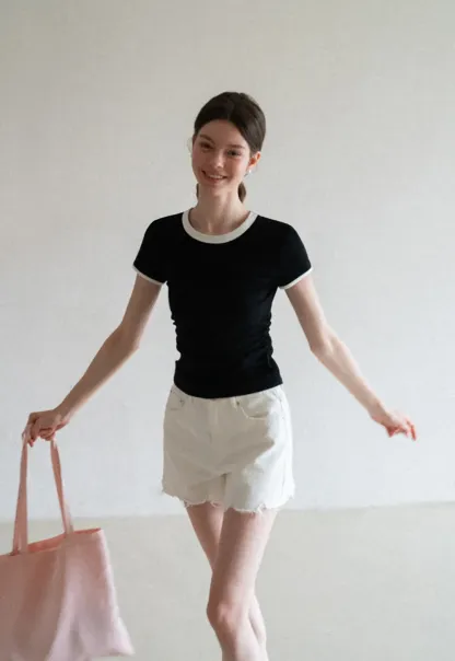 Contrast Trim Crew Neck Short Sleeve T Shirt