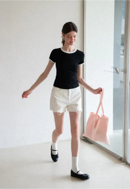 Contrast Trim Crew Neck Short Sleeve T Shirt