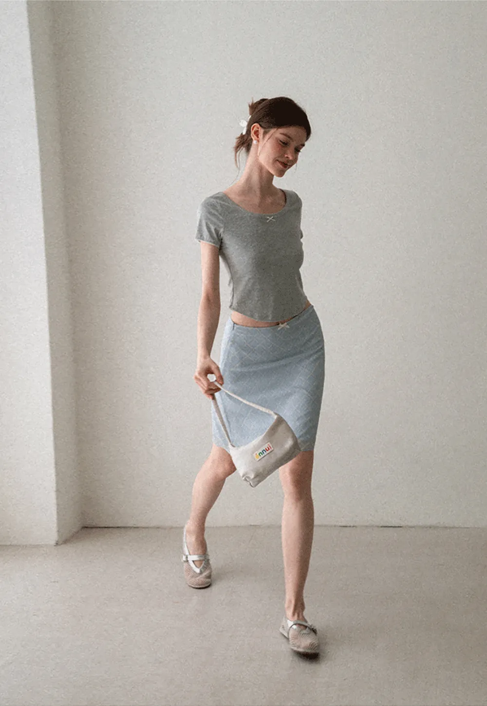 Cropped Ribbed Knit Short Sleeve T Shirt