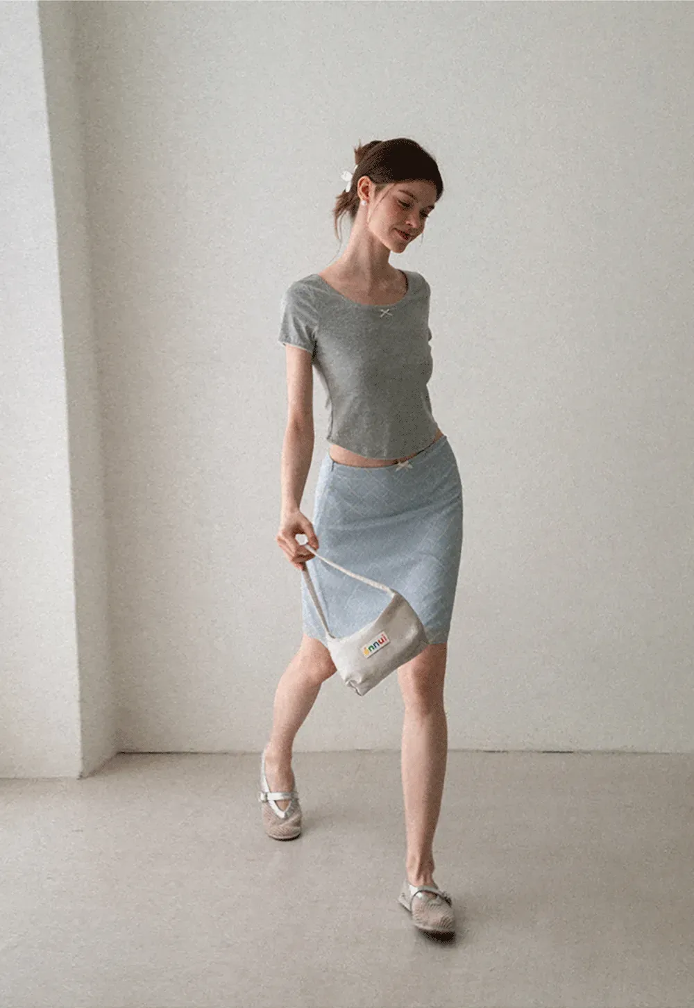 Cropped Ribbed Knit Short Sleeve T Shirt