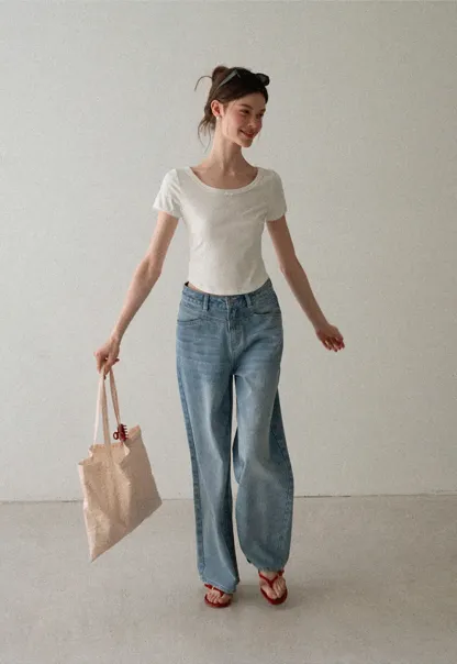 Cropped Ribbed Knit Short Sleeve T Shirt