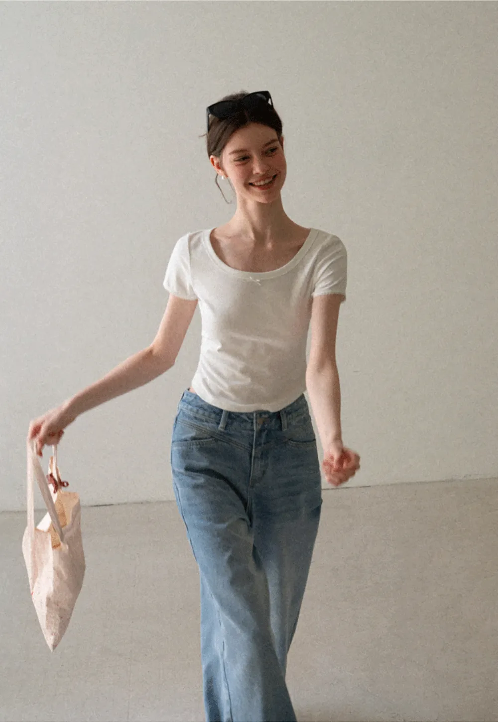Cropped Ribbed Knit Short Sleeve T Shirt