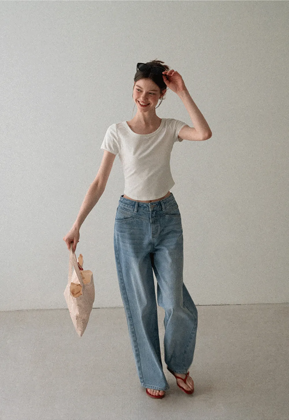 Cropped Ribbed Knit Short Sleeve T Shirt