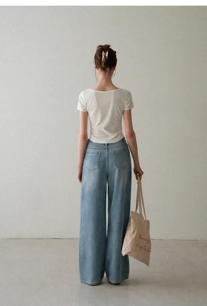 Cropped Ribbed Knit Short Sleeve T Shirt