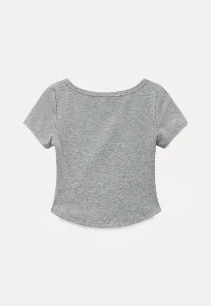 Cropped Ribbed Knit Short Sleeve T Shirt