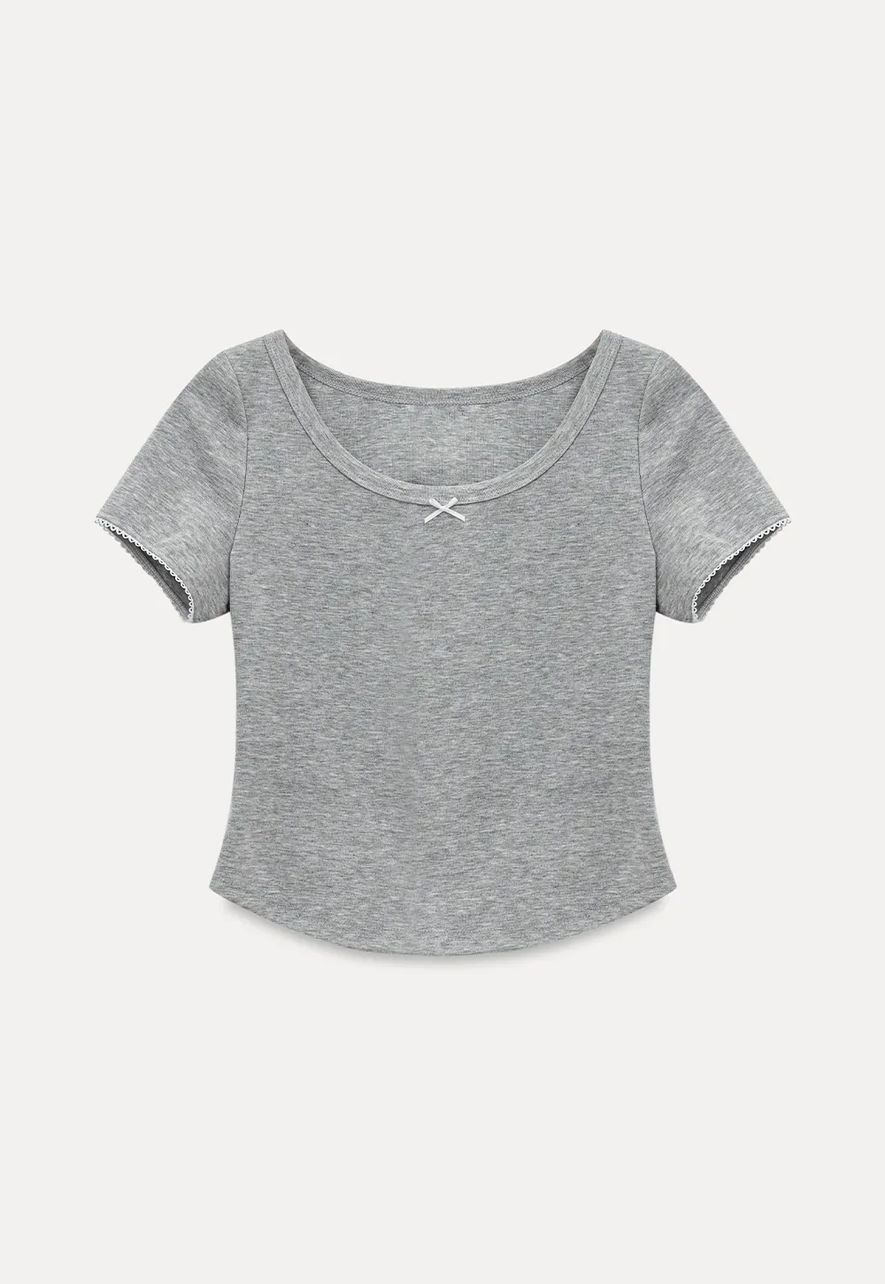 Cropped Ribbed Knit Short Sleeve T Shirt