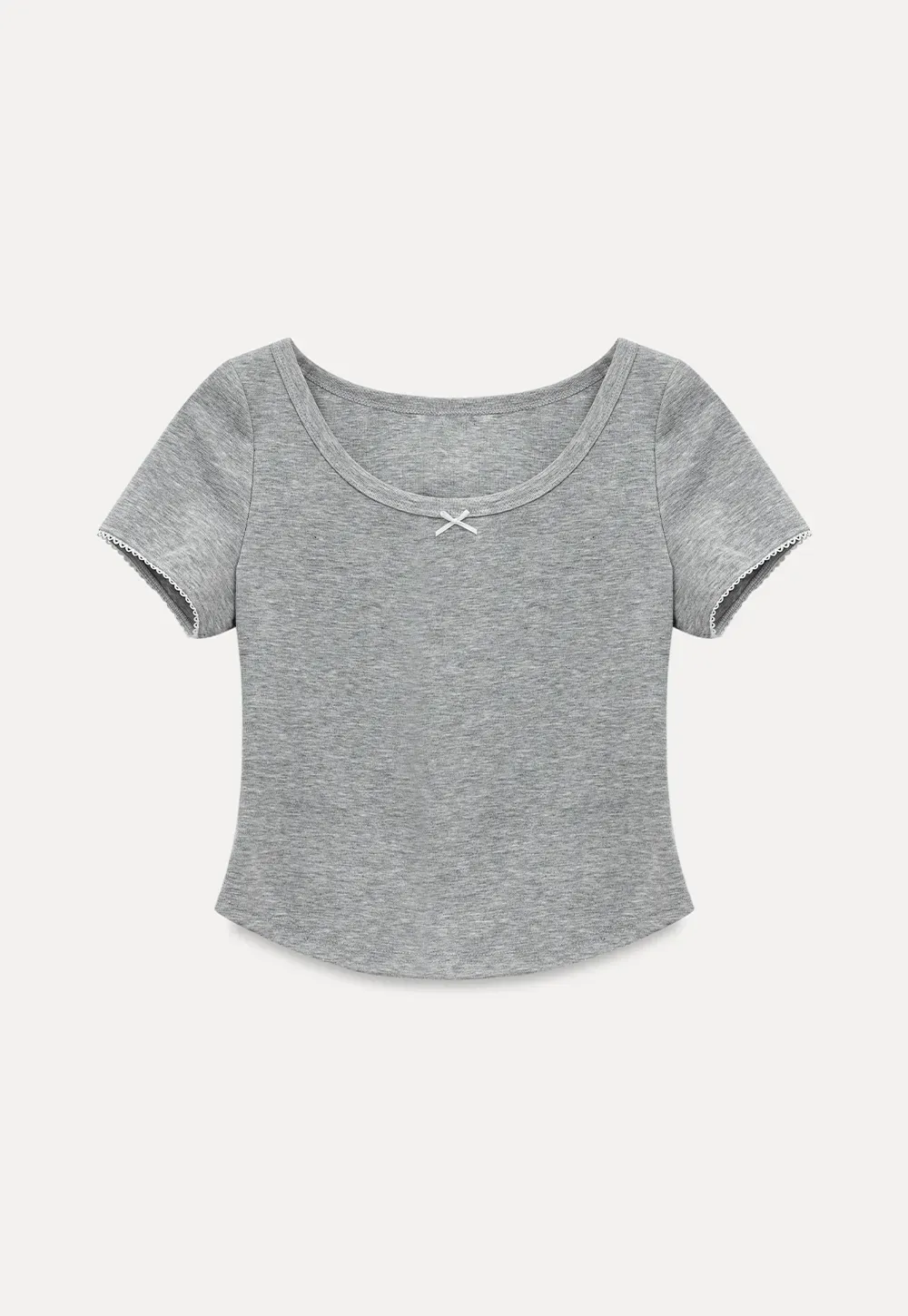 Cropped Ribbed Knit Short Sleeve T Shirt