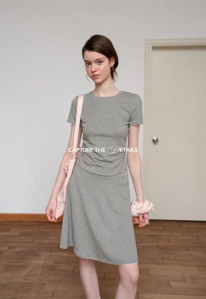 Ruched Side Detail Short Sleeve Top and A Line Skirt