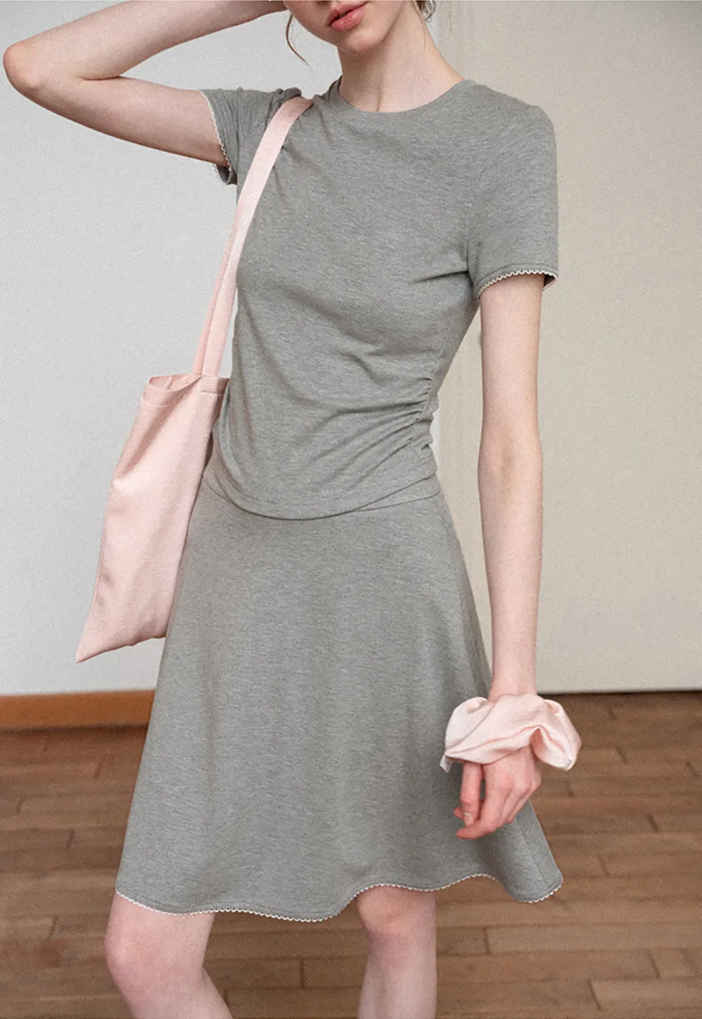 Ruched Side Detail Short Sleeve Top and A Line Skirt