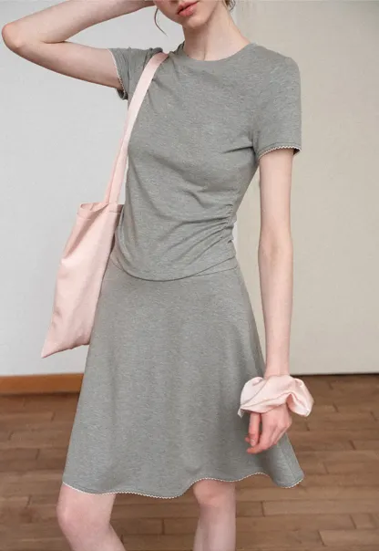 Ruched Side Detail Short Sleeve Top and A Line Skirt