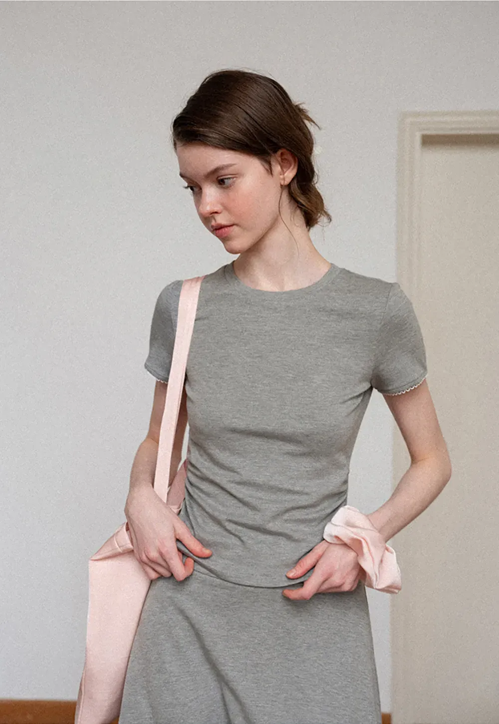 Ruched Side Detail Short Sleeve Top and A Line Skirt