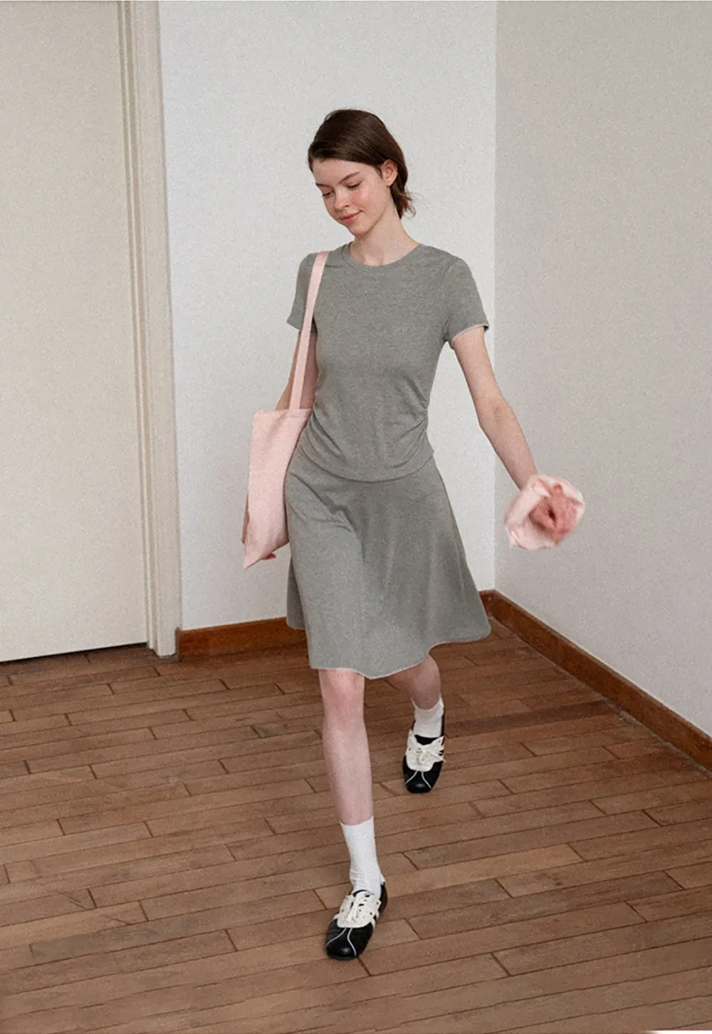 Ruched Side Detail Short Sleeve Top and A Line Skirt