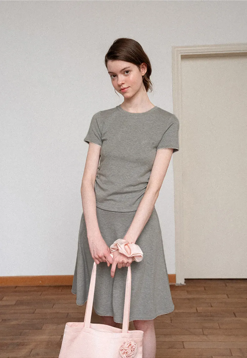 Ruched Side Detail Short Sleeve Top and A Line Skirt