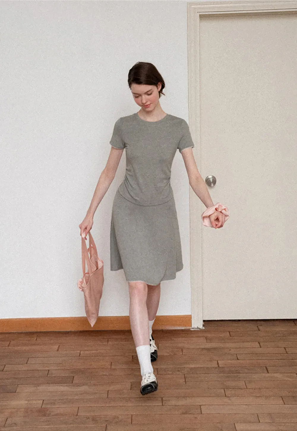 Ruched Side Detail Short Sleeve Top and A Line Skirt