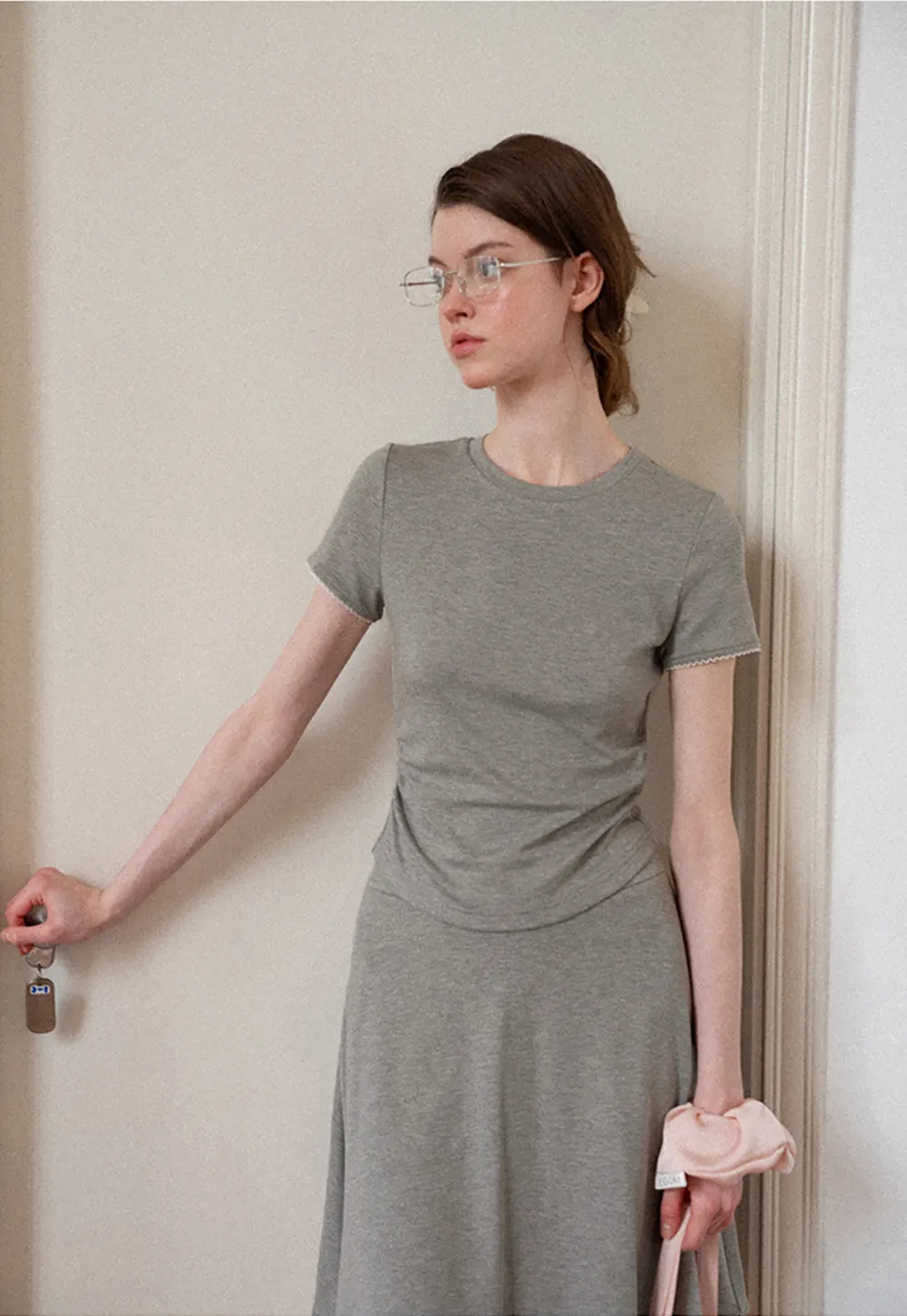 Ruched Side Detail Short Sleeve Top and A Line Skirt