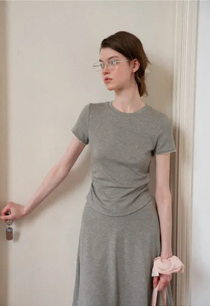 Ruched Side Detail Short Sleeve Top and A Line Skirt