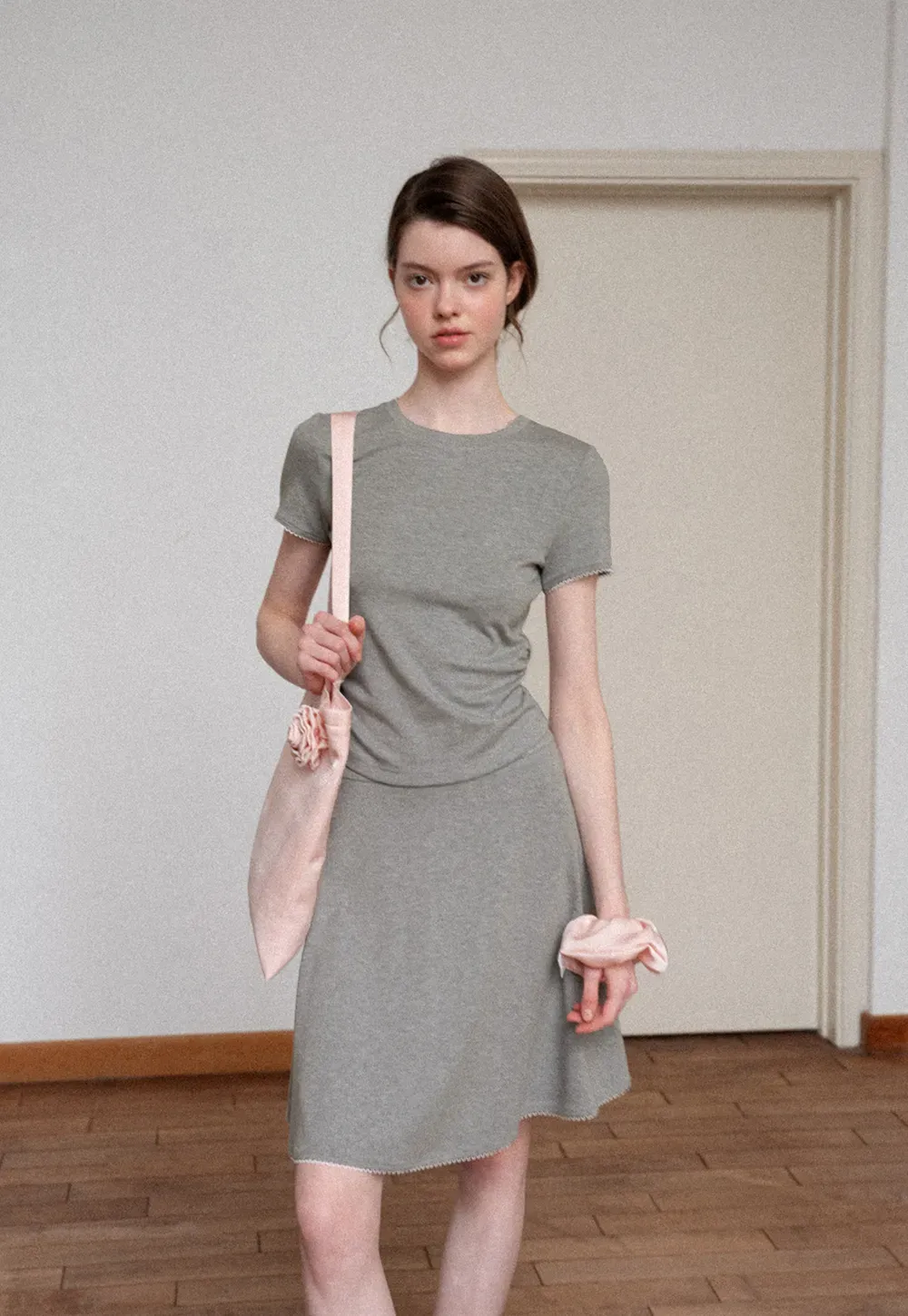 Ruched Side Detail Short Sleeve Top and A Line Skirt