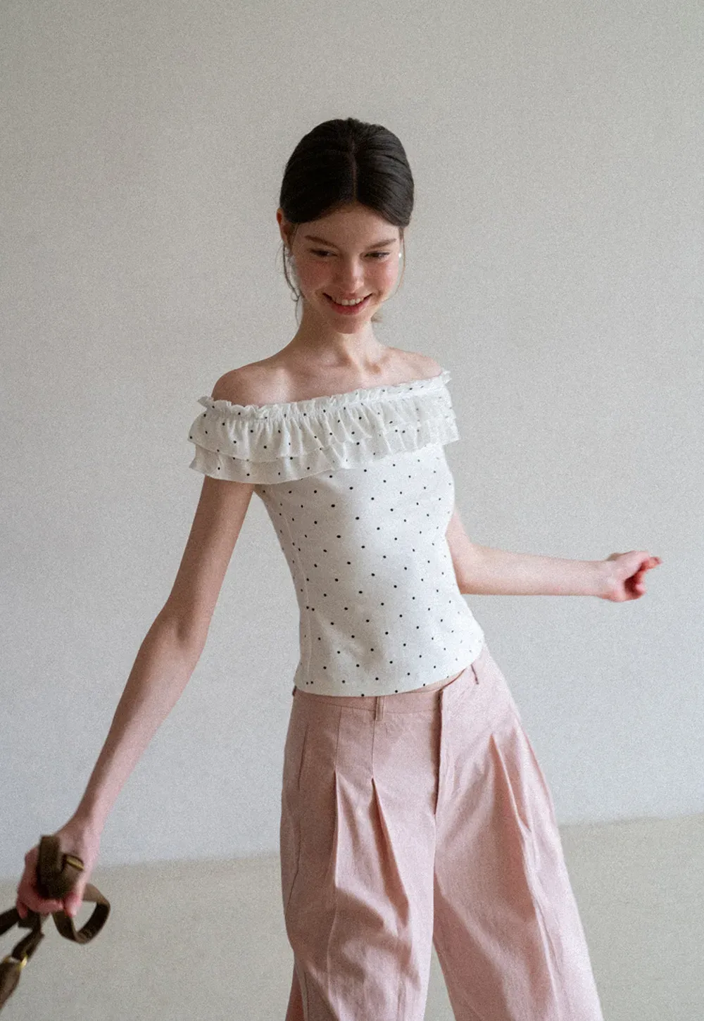 Ruffled Off Shoulder Polka Dot Top