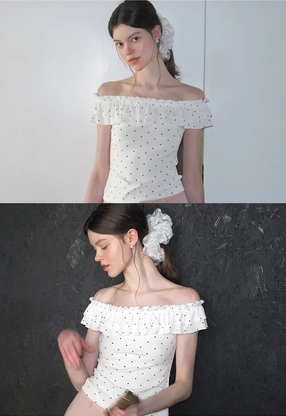 Ruffled Off Shoulder Polka Dot Top