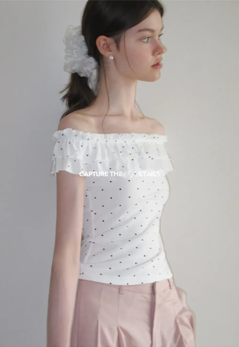 Ruffled Off Shoulder Polka Dot Top