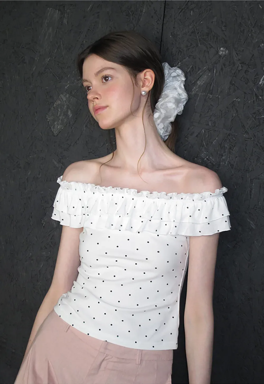 Ruffled Off Shoulder Polka Dot Top