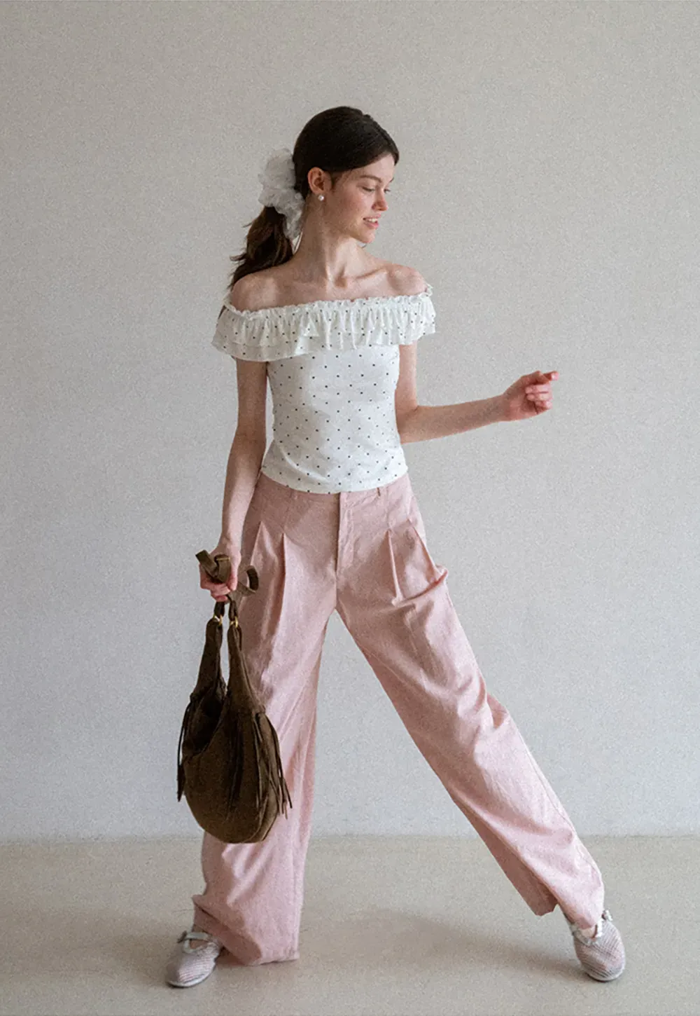 Ruffled Off Shoulder Polka Dot Top