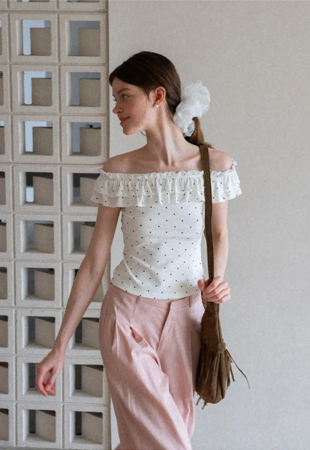 Ruffled Off Shoulder Polka Dot Top