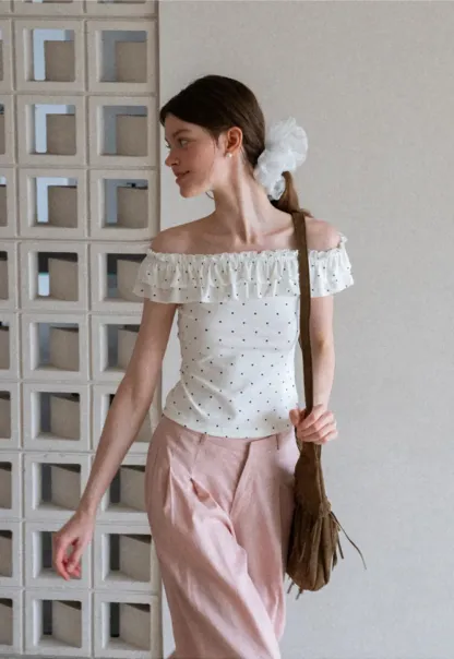 Ruffled Off Shoulder Polka Dot Top