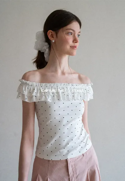 Ruffled Off Shoulder Polka Dot Top