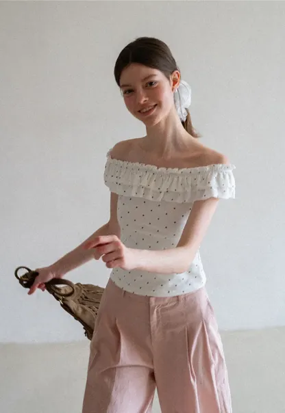 Ruffled Off Shoulder Polka Dot Top