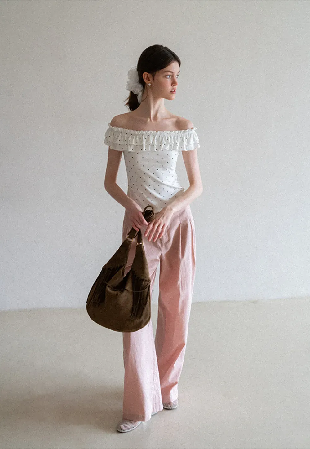 Ruffled Off Shoulder Polka Dot Top