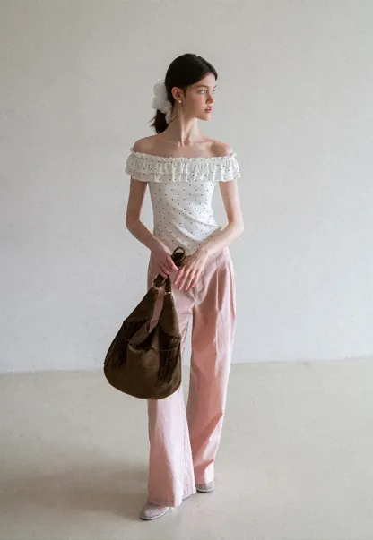 Ruffled Off Shoulder Polka Dot Top