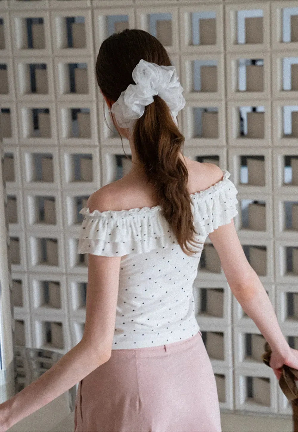 Ruffled Off Shoulder Polka Dot Top