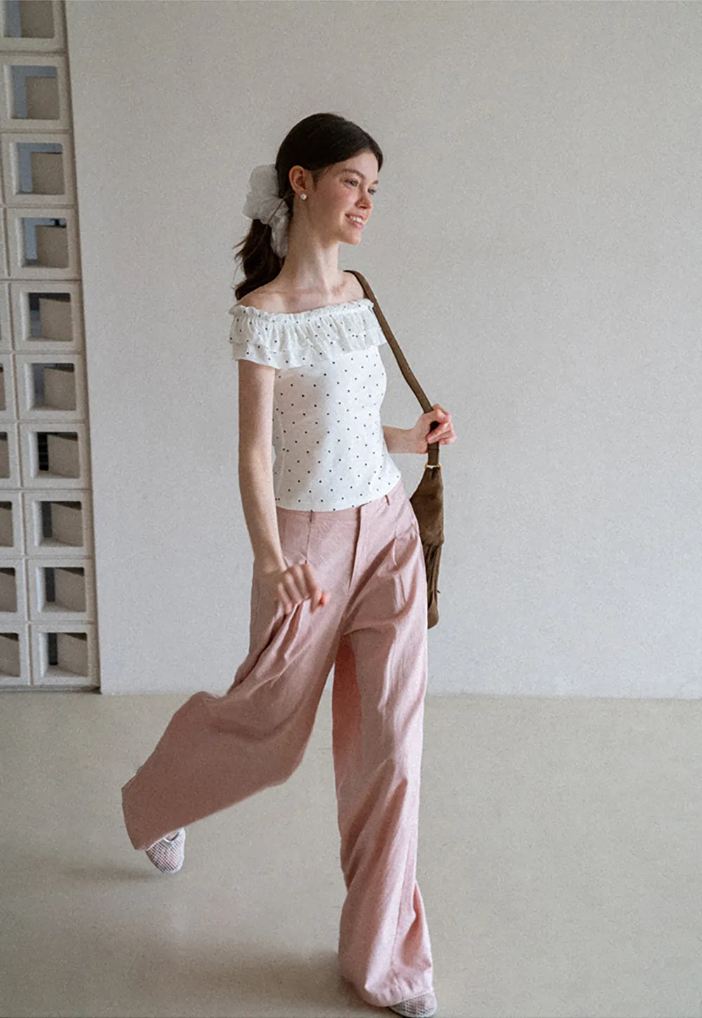 Ruffled Off Shoulder Polka Dot Top