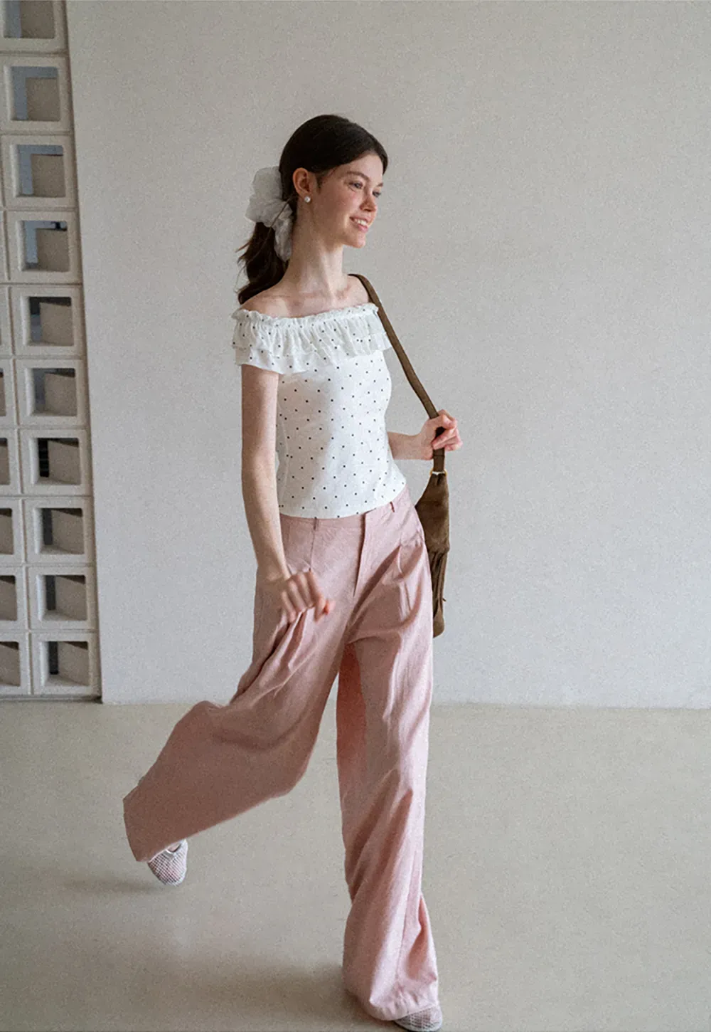 Ruffled Off Shoulder Polka Dot Top