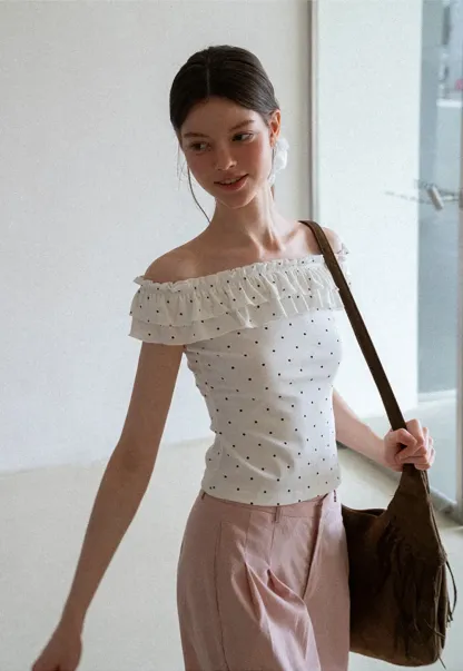 Ruffled Off Shoulder Polka Dot Top