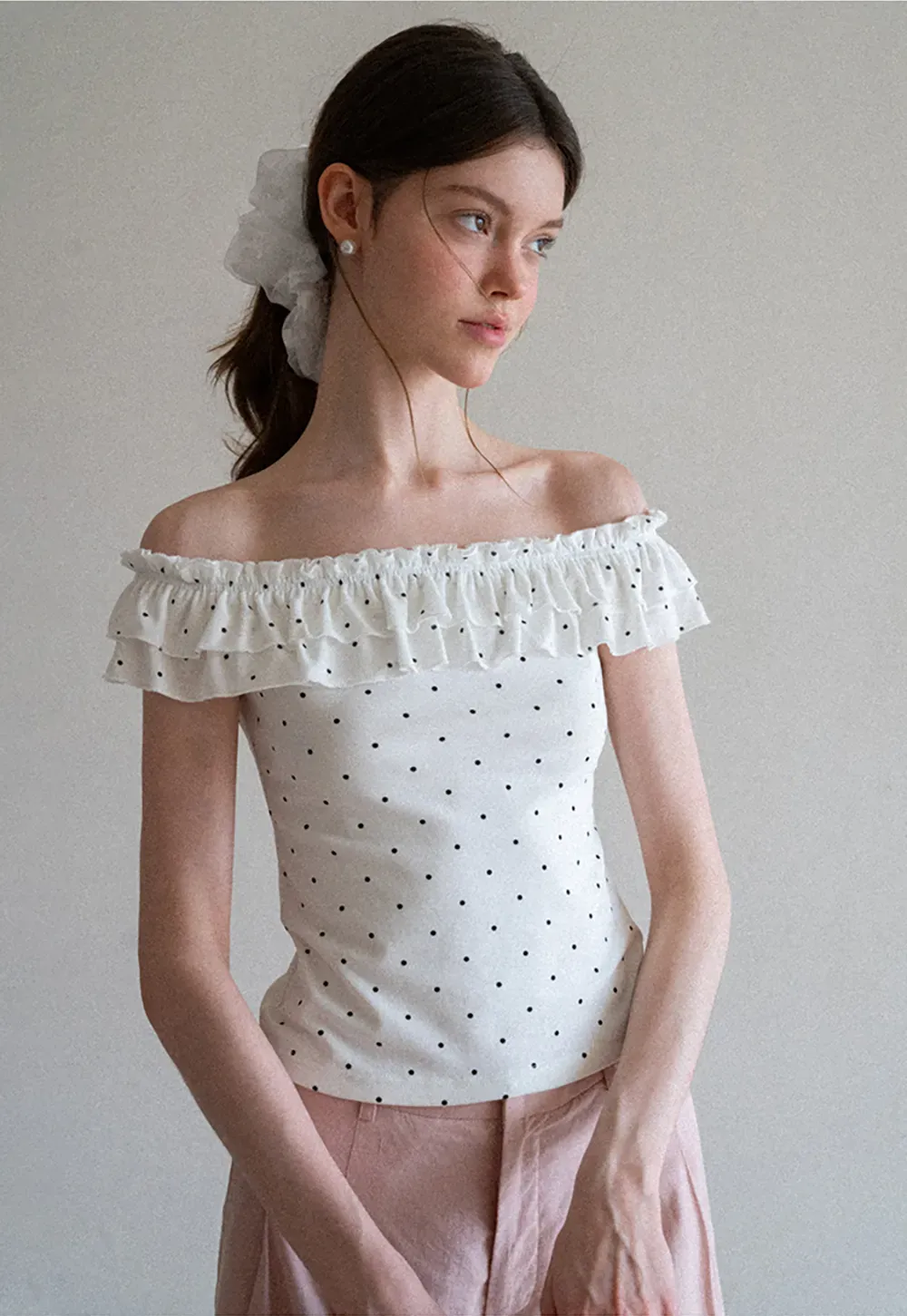 Ruffled Off Shoulder Polka Dot Top