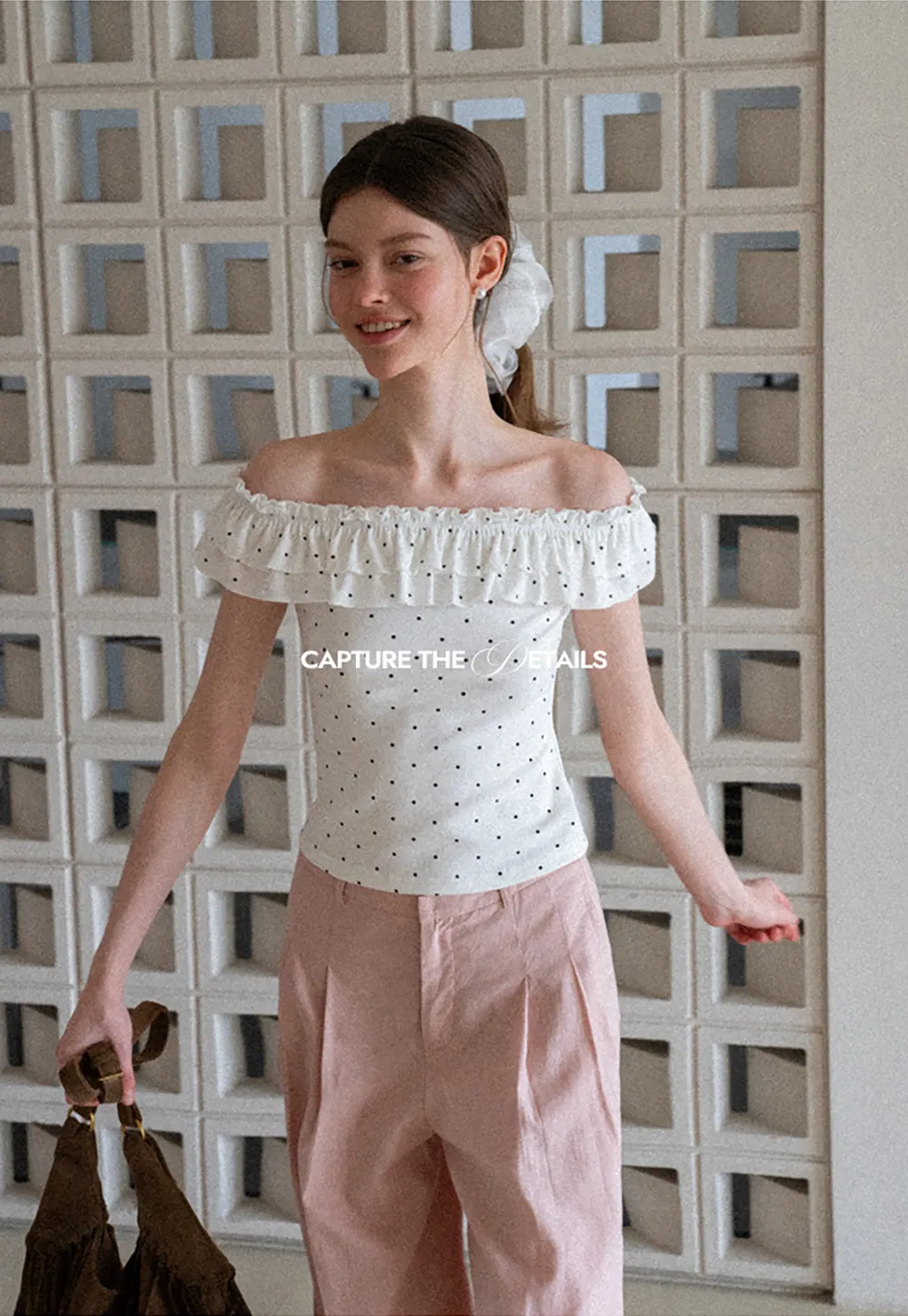 Ruffled Off Shoulder Polka Dot Top
