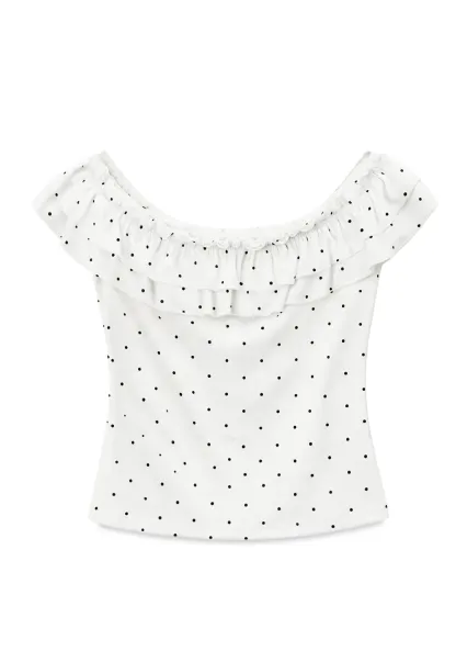 Ruffled Off Shoulder Polka Dot Top