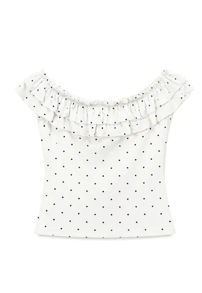 Ruffled Off Shoulder Polka Dot Top