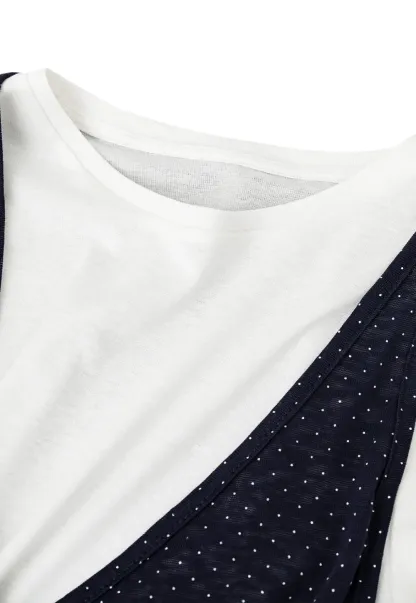 V Neck Sleeveless Top With Polka Dot Pattern