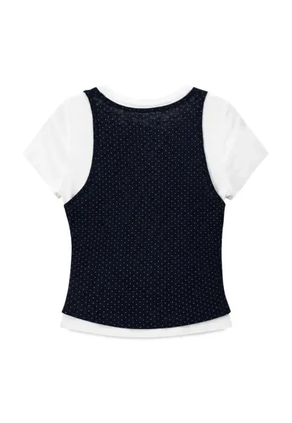 V Neck Sleeveless Top With Polka Dot Pattern